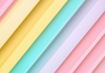 Fototapeta premium Colorful diagonal stripes of pastel paper, showcasing vibrant yellow, mint green, lavender, and soft pink hues, creating a cheerful and playful backdrop for various creative projects.