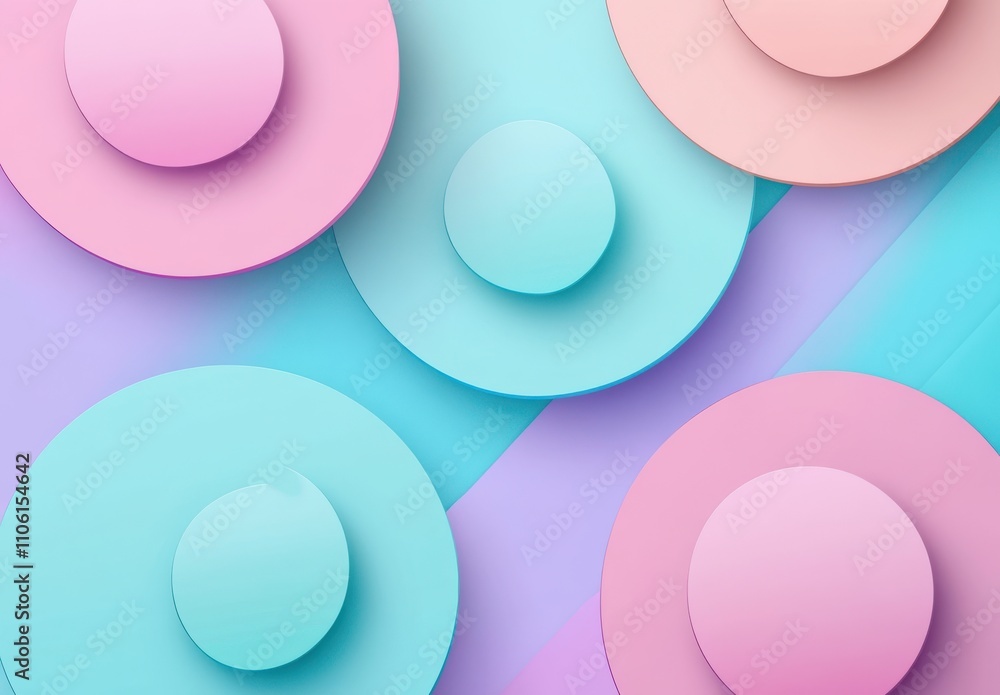Poster Colorful Geometric Patterns with Circular Forms in Soft Pastels on a Gradient Background for Creative and Modern Design Aesthetics