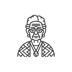 Obraz premium Line Drawing Of An Elderly Woman Wearing Glasses And A Patterned Shirt