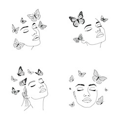 A Drawing Of A Woman's Face With Butterflies And Butterflies.