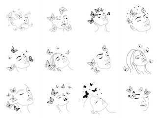 A Drawing Of A Woman's Face With Butterflies And Butterflies.