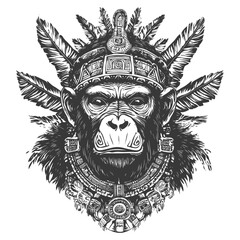 Obraz premium Monkey Head With Tribal Feathers And Ornaments