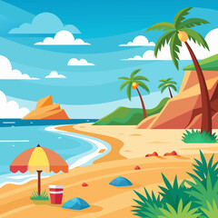 beach with palm trees vector illustration 