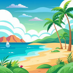 beach with palm trees vector illustration 