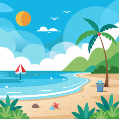 beach with palm trees vector illustration 