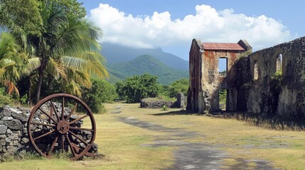 Fototapeta premium Sugar Mill Ruins in Nevis: Historical Relic of Caribbean Industry