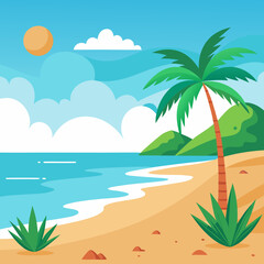 beach with palm trees vector illustration 