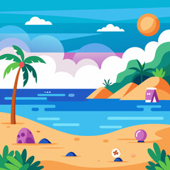 beach with palm trees vector illustration 