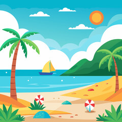 beach with palm trees vector illustration 
