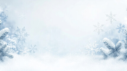 Winter wonderland background with snowflakes and frosty branches. This serene scene evokes sense of calm and beauty, perfect for seasonal themes