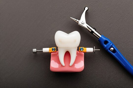 Incisive Tooth with Orthodontic Adjustment Tool on Unique Background