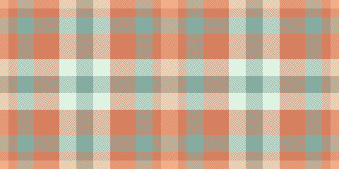 Tape seamless plaid fabric, decor vector pattern tartan. Aged textile background check texture in orange and pastel colors.