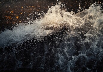 Dynamic Splash of Water with Bubbles Captured in Motion Evoking Energy and Nature's Power Against a Dark Background
