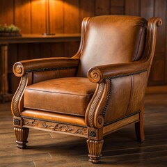 Comfortable Calssical Wooden Leather Chair 