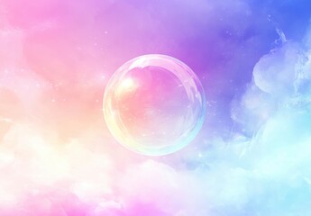 Fototapeta premium Ethereal Bubble Floating in a Dreamy Colorful Sky with Soft Pastel Clouds and Abstract Bright Background, Perfect for Serenity and Imagination Themes