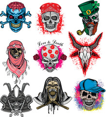 set, gothic sign with skull, grunge vintage design t shirts