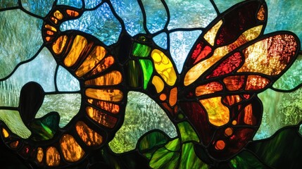 Colorful Stained Glass Butterfly Artwork Detail