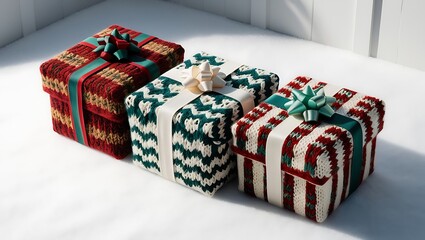 Christmas and happy new year sale baner, snowflakes and gift boxes, bright colors, 3D illustration.