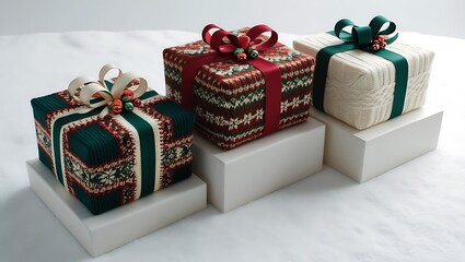 Christmas and happy new year sale baner, snowflakes and gift boxes, bright colors, 3D illustration.