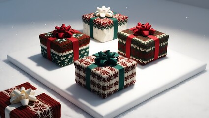 Christmas and happy new year sale baner, snowflakes and gift boxes, bright colors, 3D illustration.