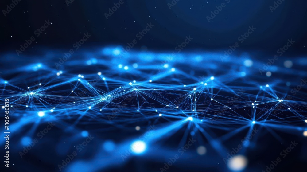 Poster futuristic abstract digital background with glowing blue lines and dots, conveying technology, commu