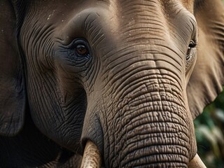 close up detail of elephant face, generative ai