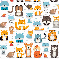 Obraz premium Adorable Seamless Pattern with Cute Animals Illustration