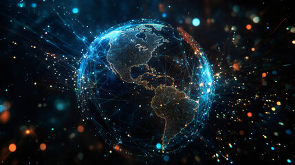 Obraz premium Illustration of worldwide data connections and information exchange across the globe