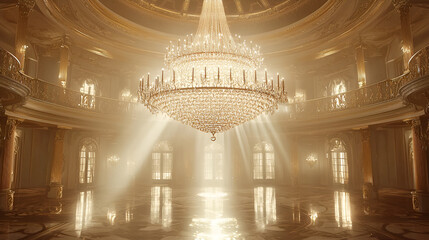 Obraz premium Crystal Chandelier's Golden Glow