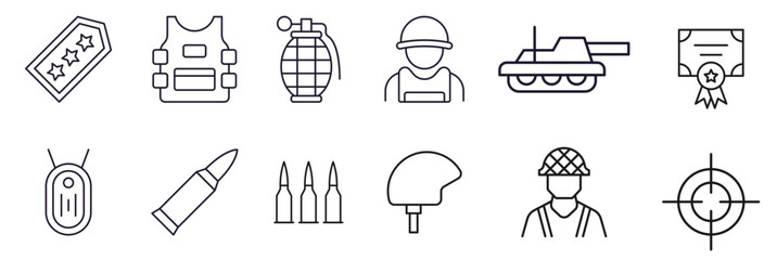 Army and Military Outline Sign Collection. Editable