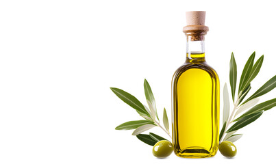 Olive branch and bottle of olive oil isolated on a white background	