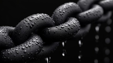 Close-up of a wet black chain with water droplets on it