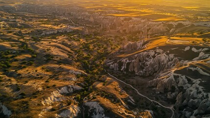 Naklejka premium Golden Hour Light Bathes Cappadocia Rock Formations