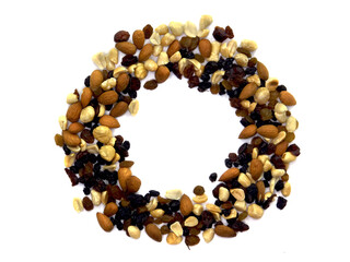 Nuts mix circle on white background