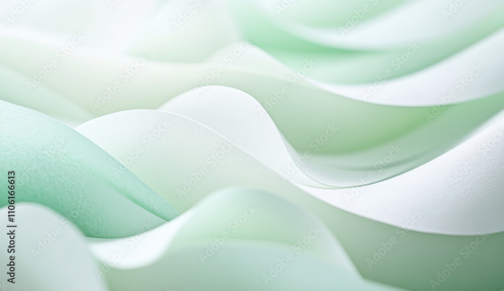 Poster soft and fluid waves of paper in subtle green tones creating a serene and minimalist background for 