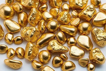 Stunning Display of Polished Gold Nuggets on White Background