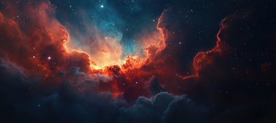 Stunning Celestial View of Ethereal Space Clouds Illuminated by Distant Stars in a Cosmic Landscape Filled with Nebula and Galactic Colors at the Edge of the Universe