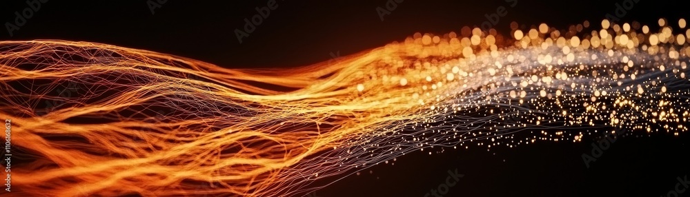 Poster dynamic flow of light waves abstract space digital art modern environment close-up view energy conce