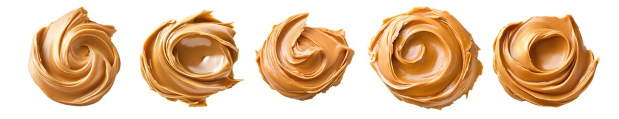 Peanut butter spread thick curl set isolated Png, transparent without background.