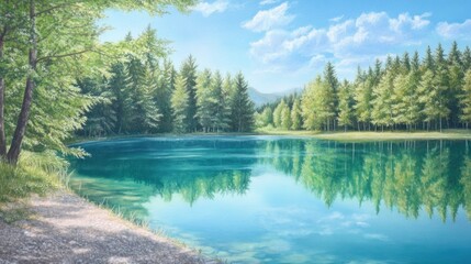 Serene Lakeside Forest Scene with Tranquil Reflections
