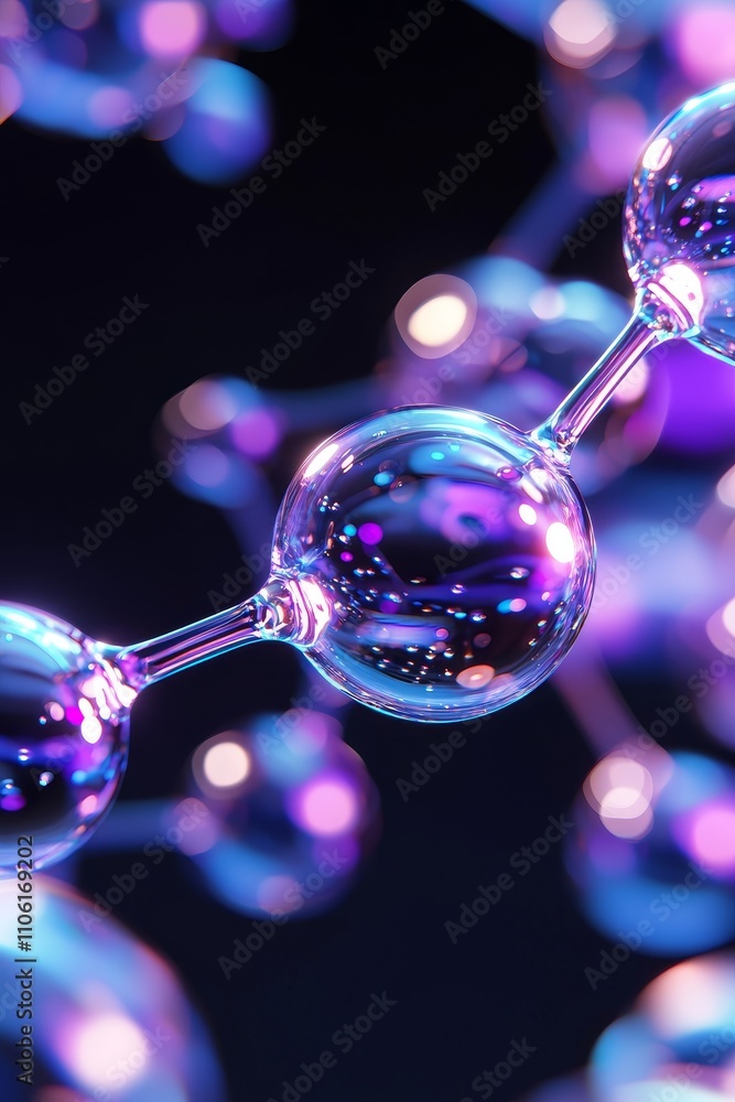 Poster molecular structures in vibrant colors abstract science art digital environment close-up perspective