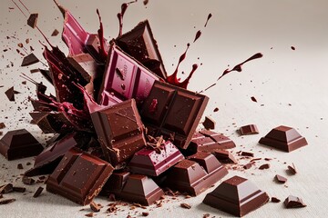 Luscious Ruby Chocolate Bits Dancing on Soft Chocolate Canvas