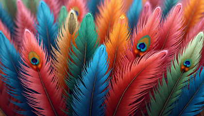 Fototapeta premium Colorful peacock feathers in vibrant colors for artistic decoration and design