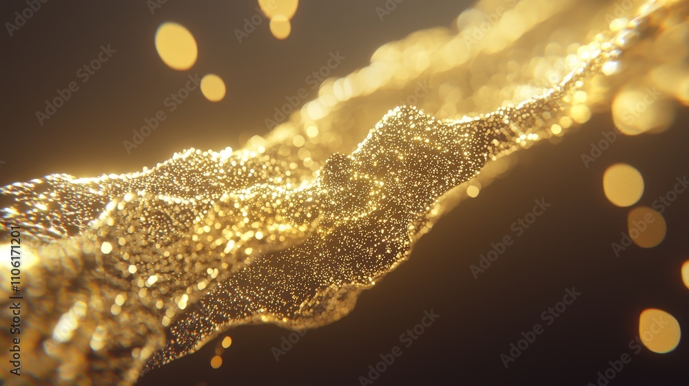 Aufkleber dynamic gold particles flowing in motion abstract concept digital art environment close-up viewpoint