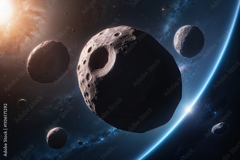 Poster massive asteroids floating in the expanses of space
