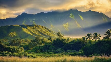 Fototapeta premium Telephoto View of West Maui Mountains at Sunrise. Captivating Landscape of Maui Mountain and Nature