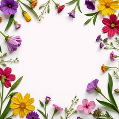 A wildflower-themed wedding-inspired border showcases a lush field of herbs and flowers for use in various designs such as stationery wallpapers fashion textiles or baby shower decorations