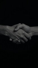 Black  white interracial handshake between two people against a black background