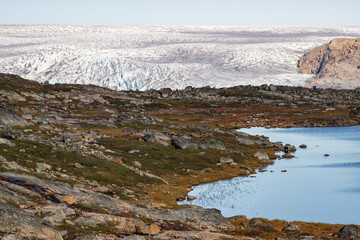 View of Qalerallit fjord and glacier in the south of Greenland