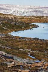 View of Qalerallit fjord and glacier in the south of Greenland